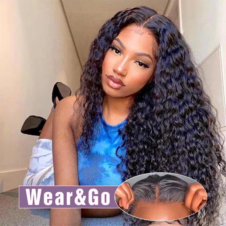 Pre Cut Glueless Human Hair Wig 13x4 Curly 250% Front Wig 7x5 Water Wave Lace Closure Wig