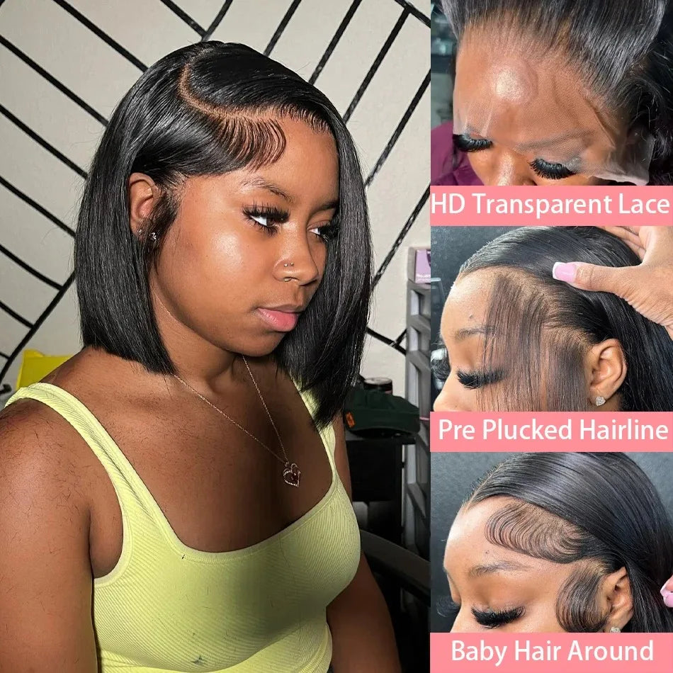 Bone Straight 13x6 HD Lace Front Bob Wig Human Hair 14x4 Transparent Lace Frontal Raw Hair Wigs