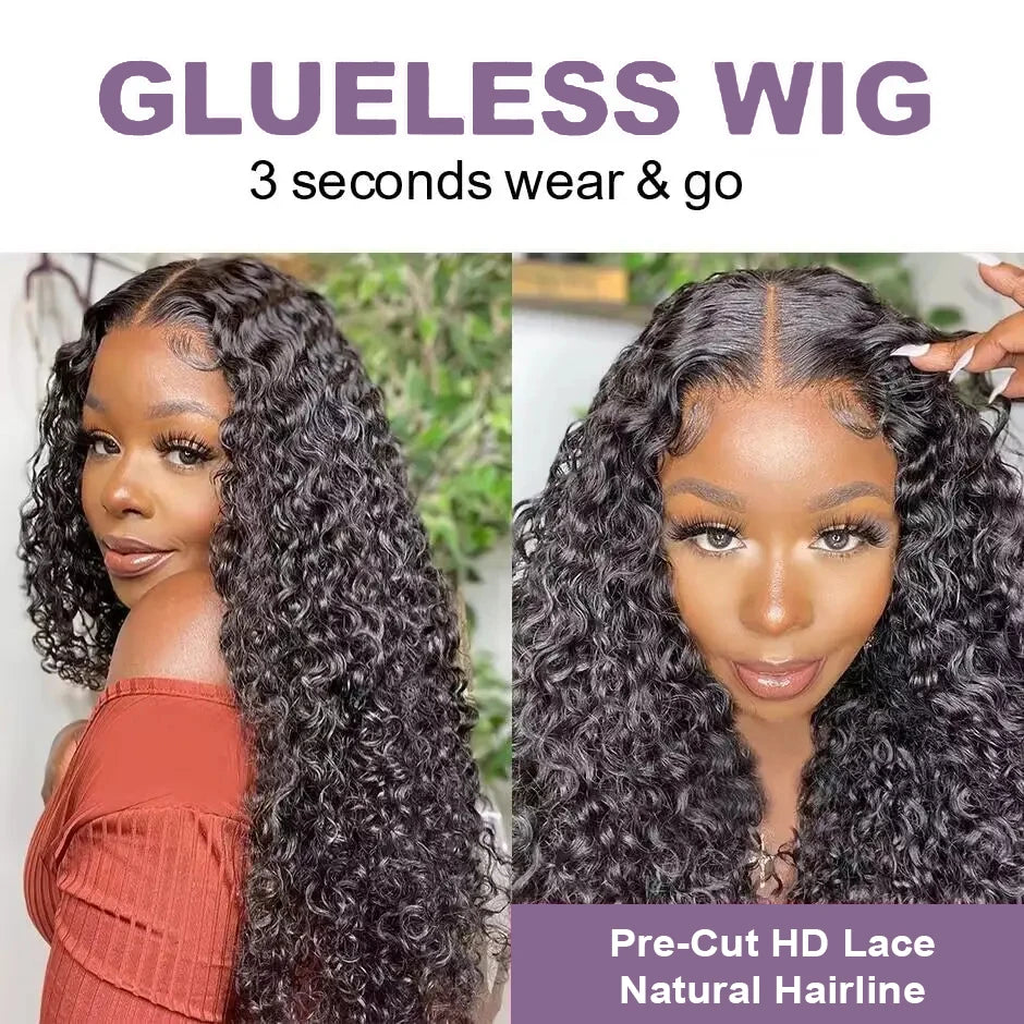 Pre Cut Glueless Human Hair Wig 13x4 Curly 250% Front Wig 7x5 Water Wave Lace Closure Wig