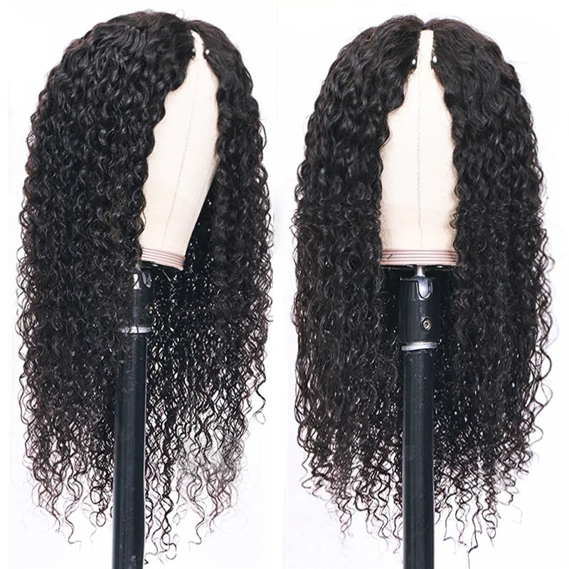 Deep Curly V Part Wig Human Hair No Leave Out Brazilian Deep Wave Human Hair Wigs