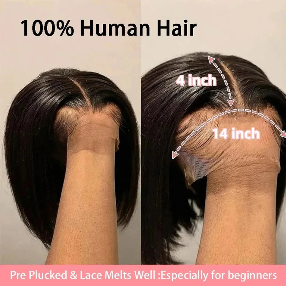 Bone Straight 13x6 HD Lace Front Bob Wig Human Hair 14x4 Transparent Lace Frontal Raw Hair Wigs