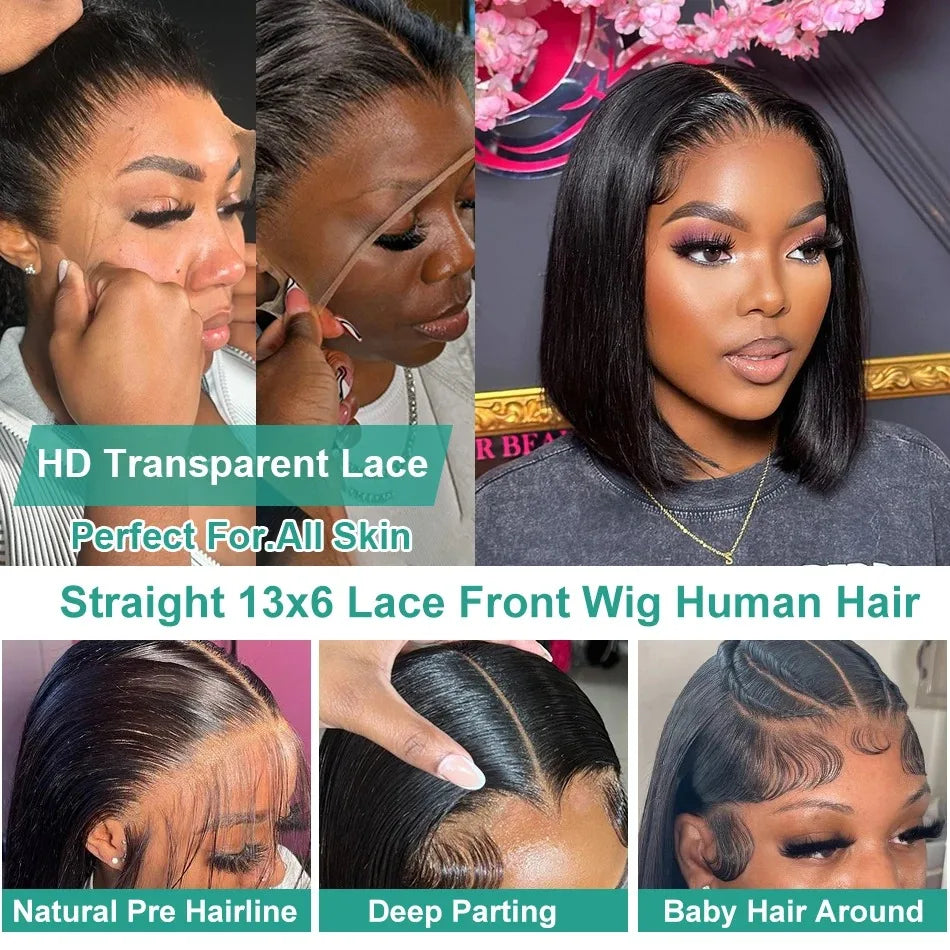 Bone Straight HD Lace Wig 13X6 Human Hair Bob 6x6 Closure Glueless Wigs