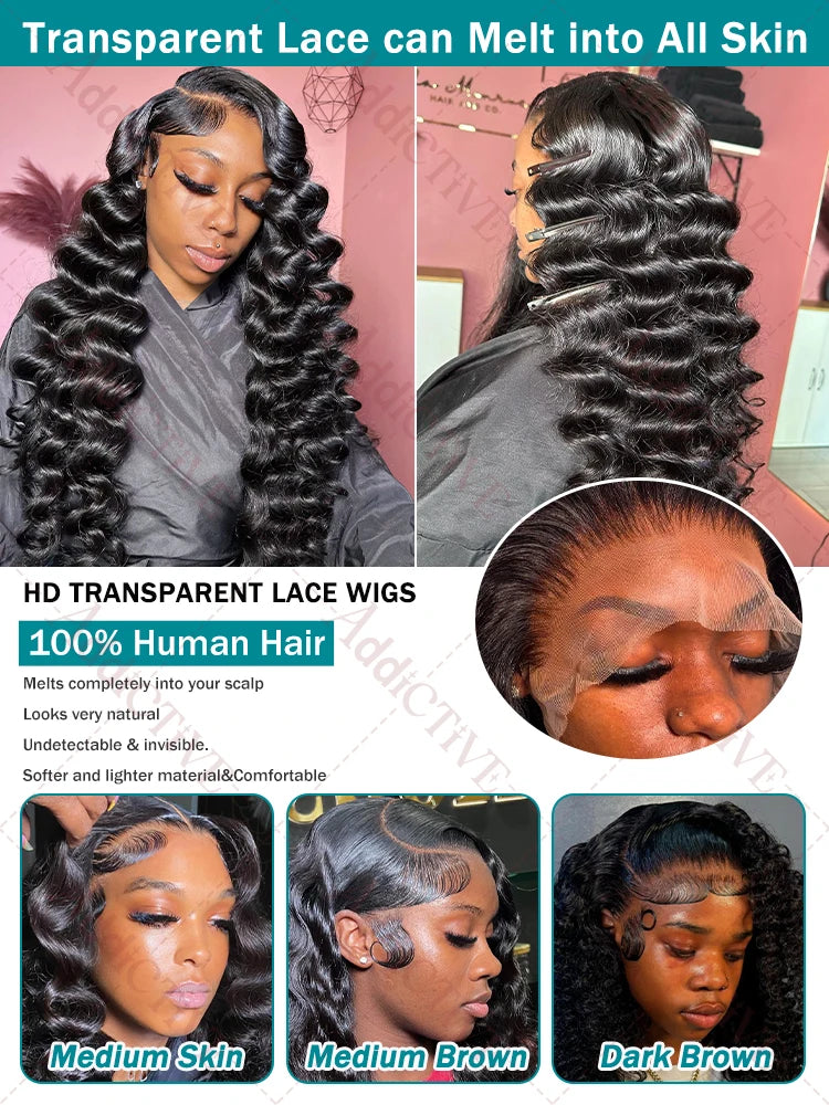 Loose Nature Wave Lace Front Human Hair Wigs Transparent 30 34 Inch 13x4 Deep Water Wave Lace Frontal Wig