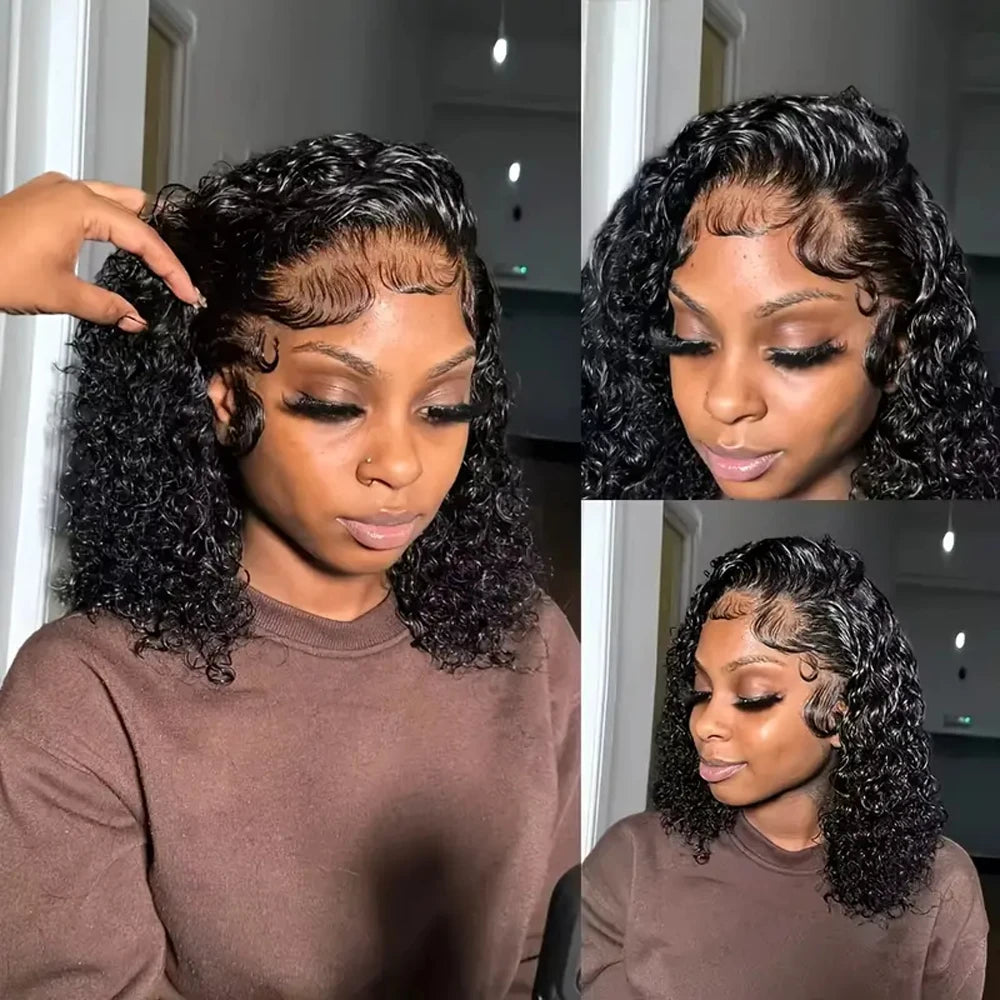 Deep Curly Wave Short Bob Wigs Brazilian 100% Human Hair 13x4 Lace Front Wigs