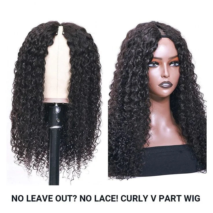 Deep Curly V Part Wig Human Hair No Leave Out Brazilian Deep Wave Human Hair Wigs