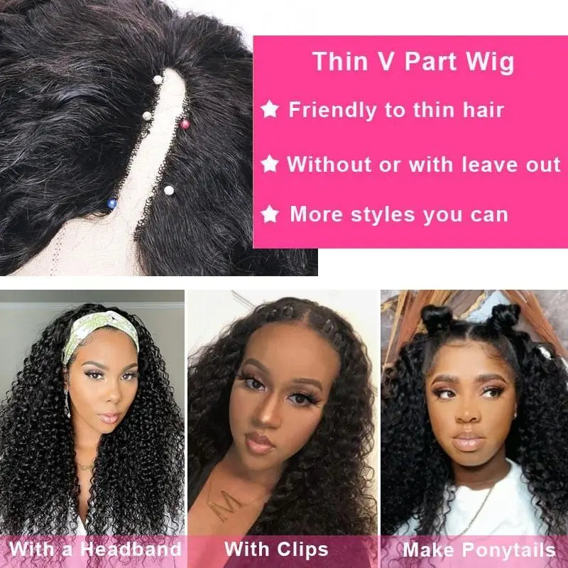 Deep Curly V Part Wig Human Hair No Leave Out Brazilian Deep Wave Human Hair Wigs