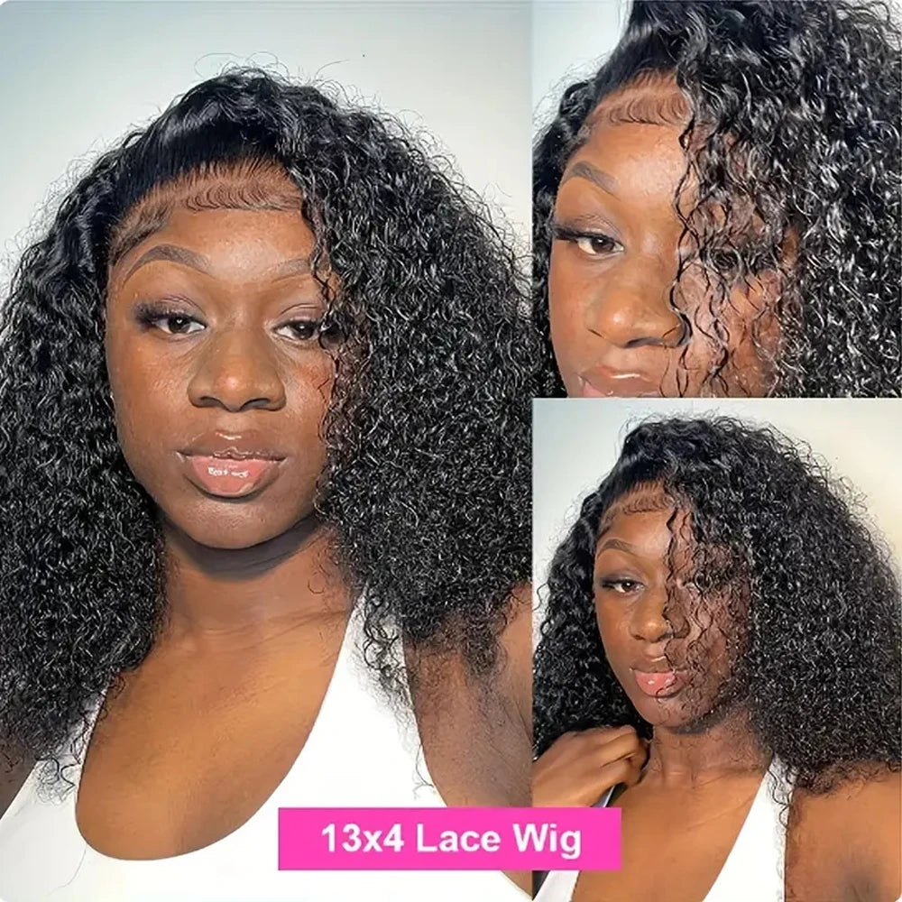 Deep Curly Wave Short Bob Wigs Brazilian 100% Human Hair 13x4 Lace Front Wigs