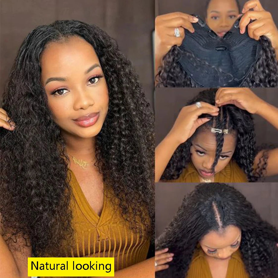 Deep Curly V Part Wig Human Hair No Leave Out Brazilian Deep Wave Human Hair Wigs