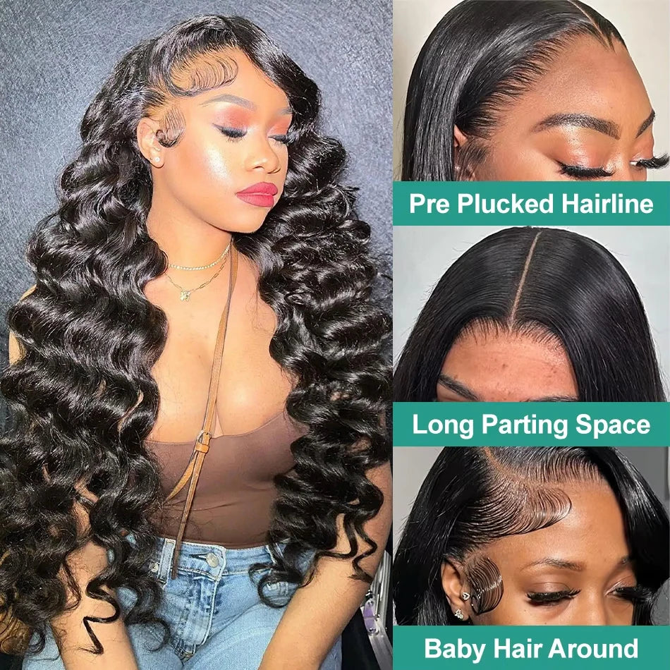 Loose Nature Wave Lace Front Human Hair Wigs Transparent 30 34 Inch 13x4 Deep Water Wave Lace Frontal Wig