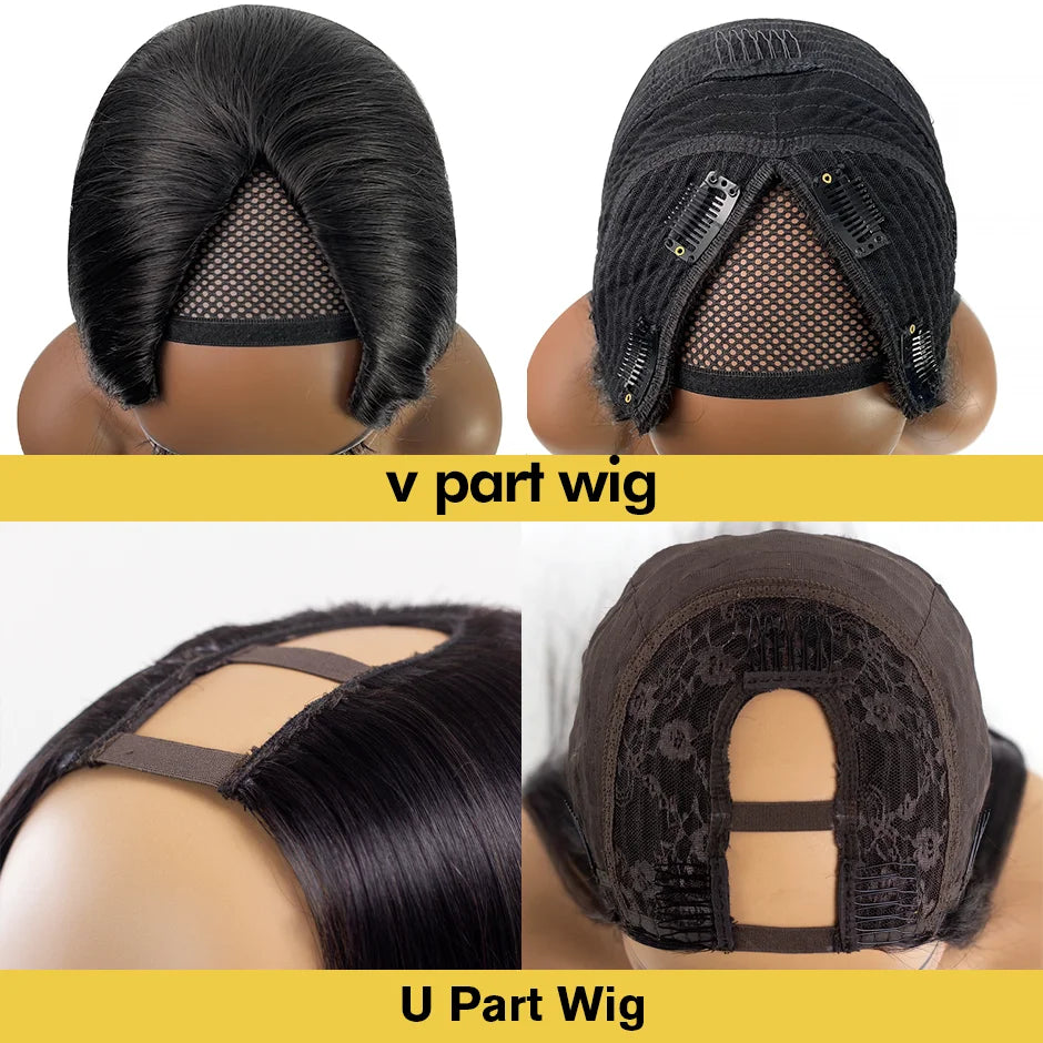 Deep Curly V Part Wig Human Hair No Leave Out Brazilian Deep Wave Human Hair Wigs