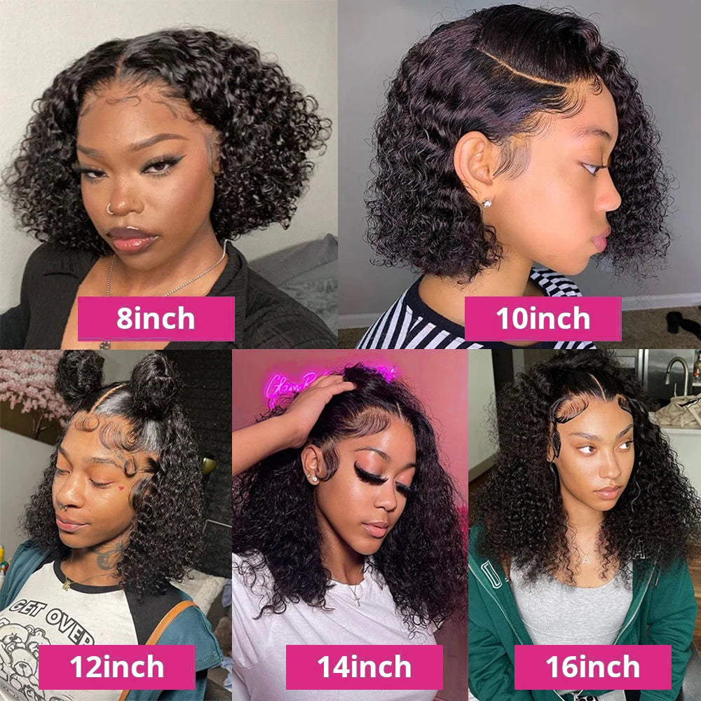 Deep Curly Wave Short Bob Wigs Brazilian 100% Human Hair 13x4 Lace Front Wigs