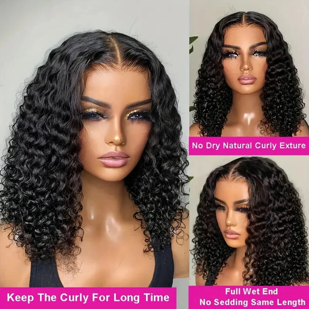 Deep Curly Wave Short Bob Wigs Brazilian 100% Human Hair 13x4 Lace Front Wigs