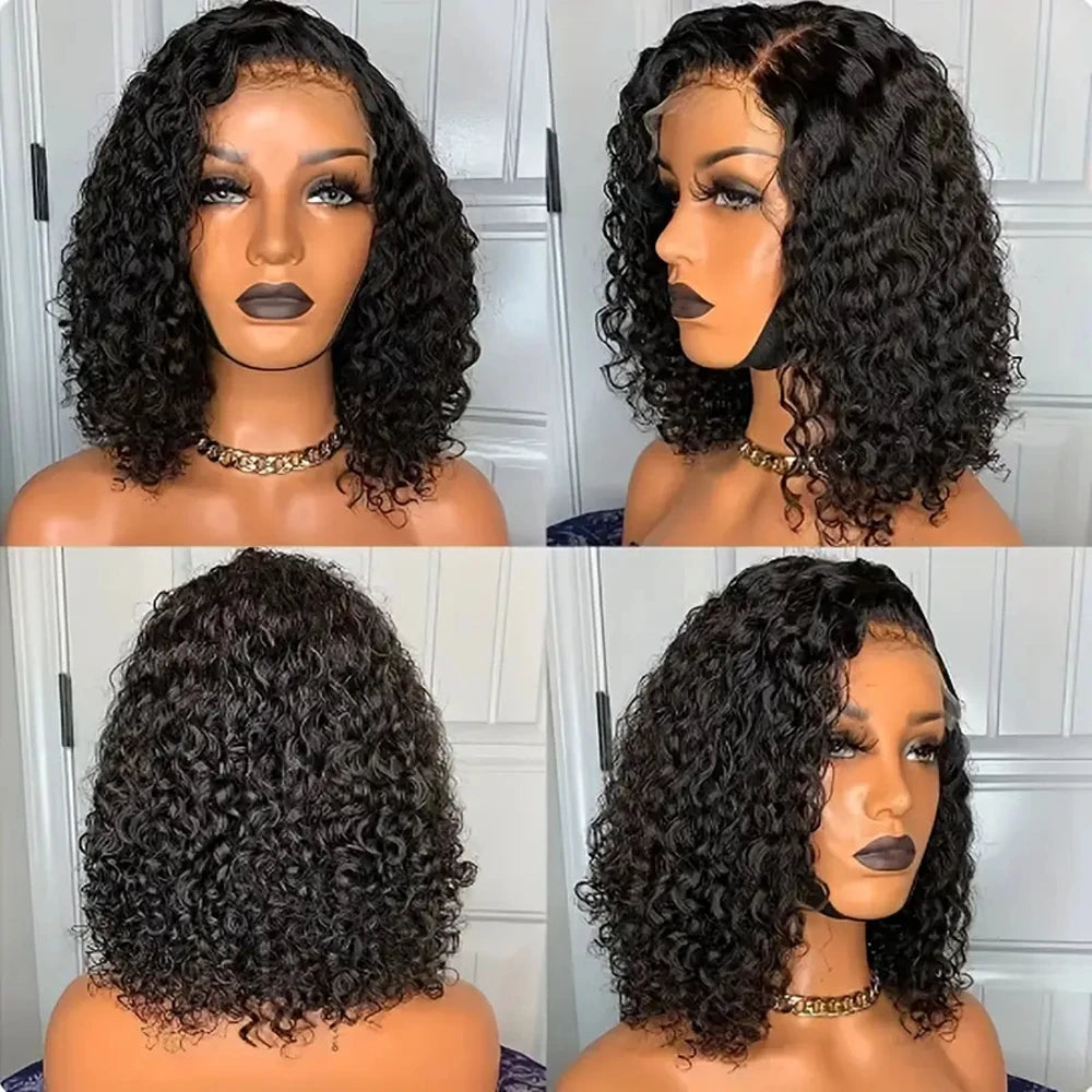 Deep Curly Wave Short Bob Wigs Brazilian 100% Human Hair 13x4 Lace Front Wigs