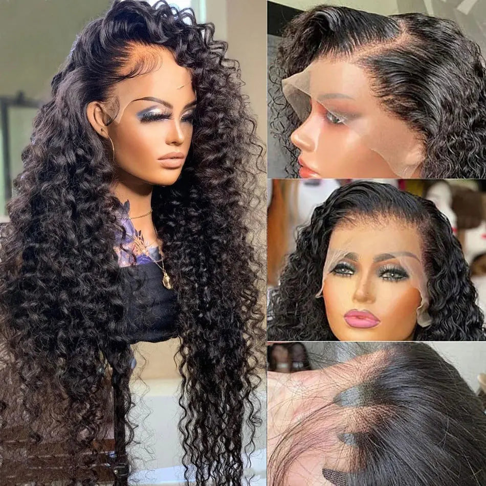 40 Inch Curly Lace Front Human Hair Wigs For Black Women Pre Plucked Brazilian Hair 13x4 Deep Wave Frontal Wig