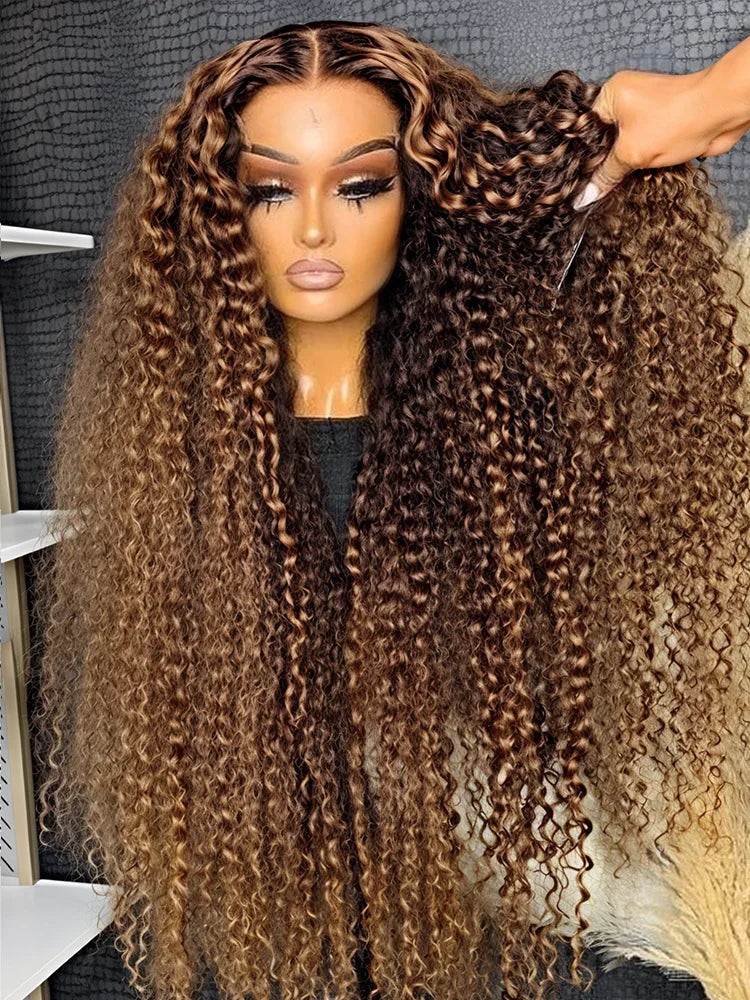 Deep Wave HD Lace Front Wigs 250 Density Curly 30 40 Inch Brown 13x6 Lace Frontal Human Hair Wig Water Wave