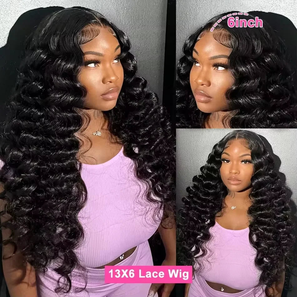 Loose Wave 13x6 Lace Front Human Hair Wig 30 40 Inches Brazilian Water Deep Wave Wigs