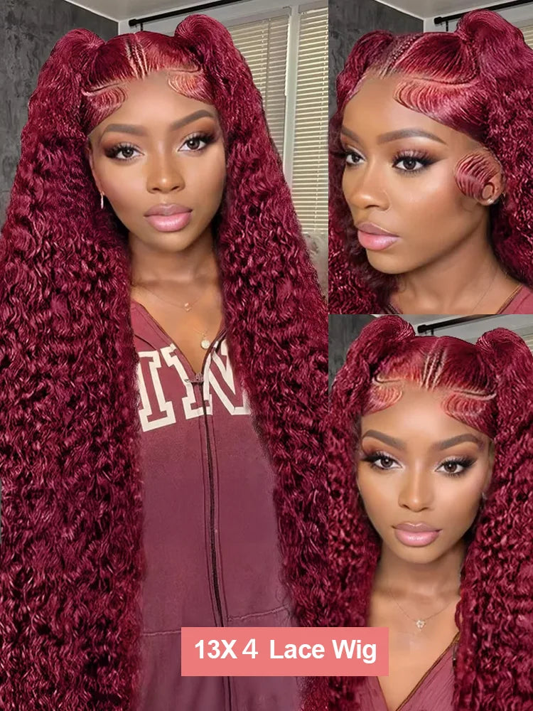 Lace Frontal Wig High Density Red Colored Deep Wave 13x6 HD Lace Front Human Hair Wigs