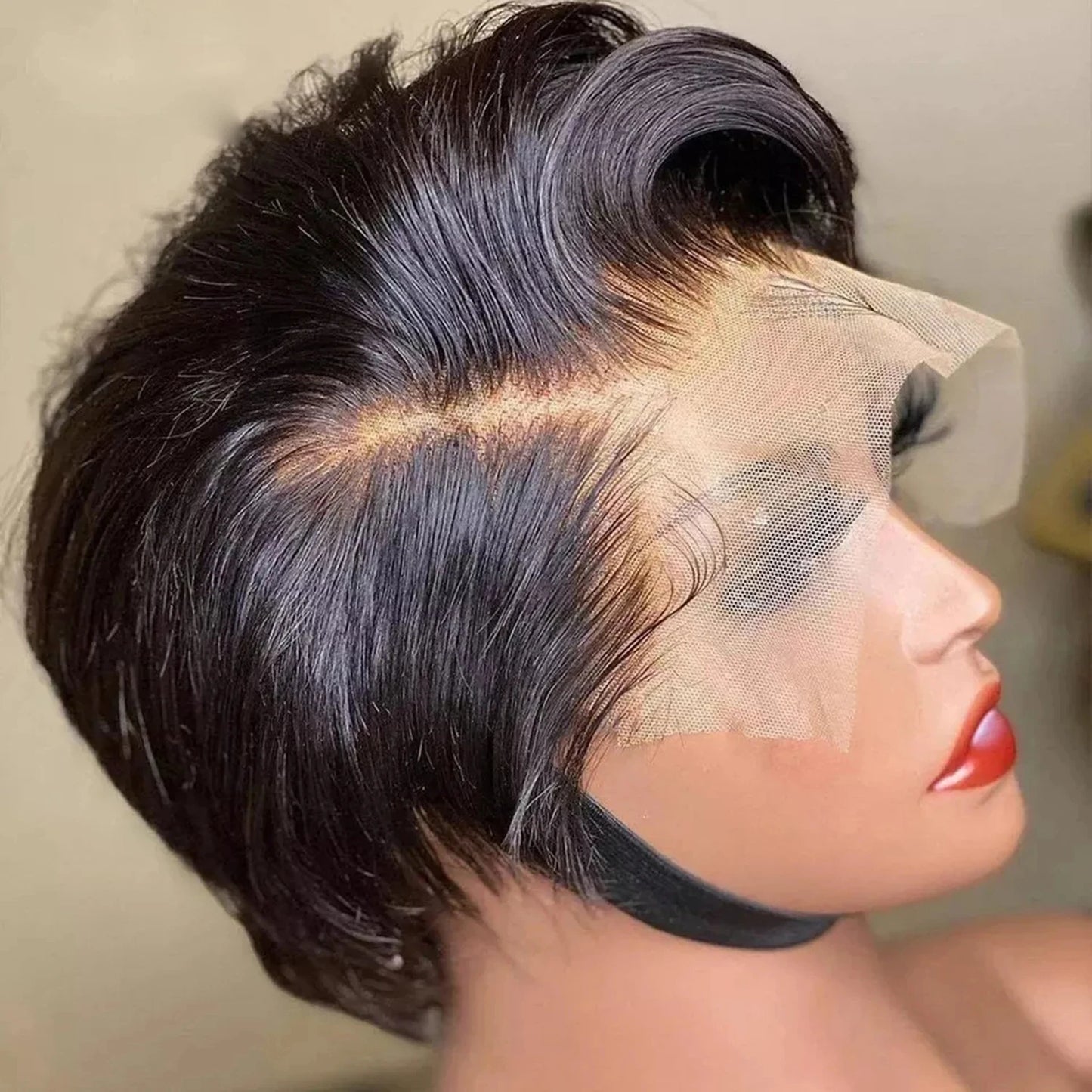 Transparent Lace Fronta Wig For Women Highlight Straight Pixie Cut Wig