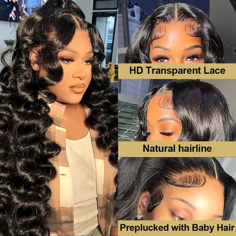 Loose Deep Wave 13x6 HD Transparent Lace Frontal Human Hair Wig