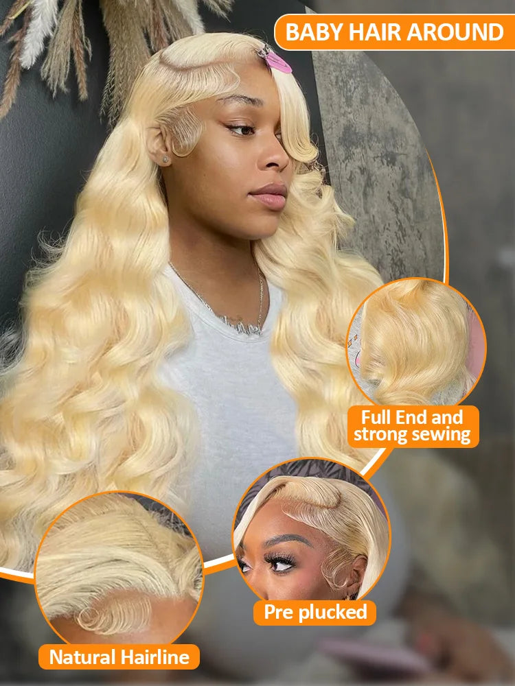 250 Density Body Wave HD Transparent 613 Honey Blonde 30 40 Inch 13x6 Lace Front Wig