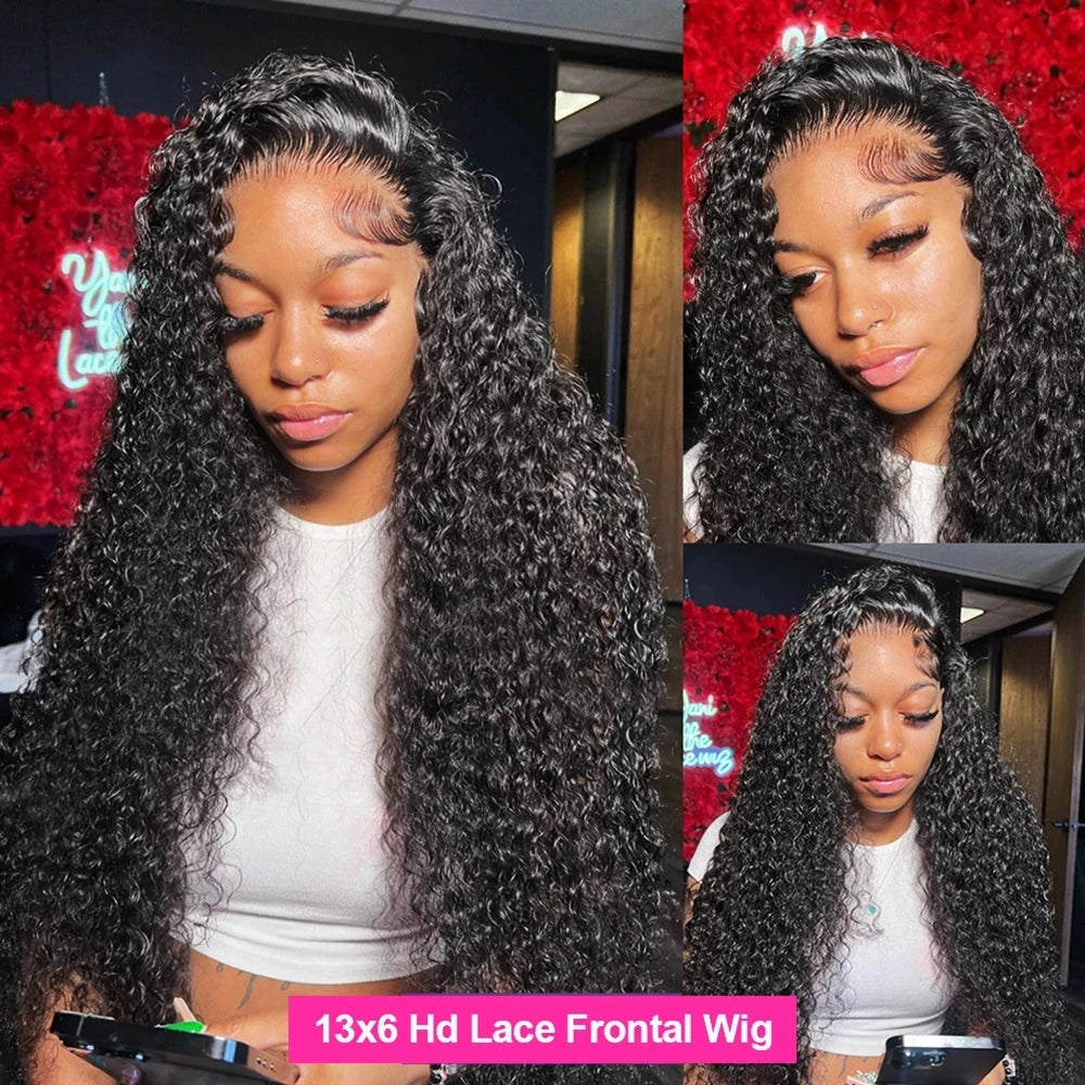 Deep Wave Frontal Wig 30 34inch Glueless Wigs 100% Human Hair Water Wave Curly Lace Front Wig For Women