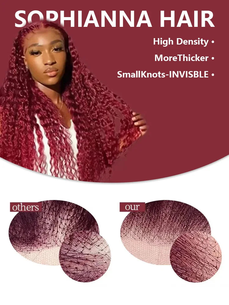 Burgundy Colored Lace Front Wig 30 40 Inch Deep Wave 13x6 HD Lace Frontal Human Hair Wigs For Women