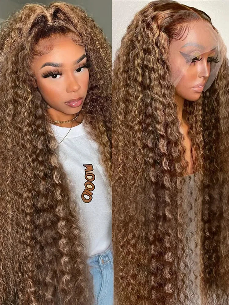 Deep Wave HD Lace Front Wigs 250 Density Curly 30 40 Inch Brown 13x6 Lace Frontal Human Hair Wig Water Wave