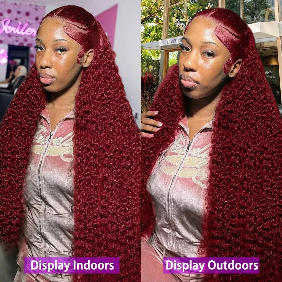 Lace Frontal Wig High Density Red Colored Deep Wave 13x6 HD Lace Front Human Hair Wigs