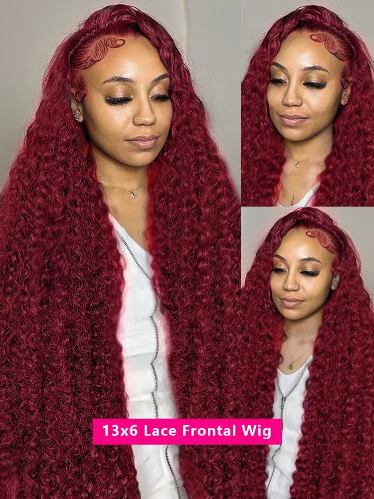 Lace Frontal Wig High Density Red Colored Deep Wave 13x6 HD Lace Front Human Hair Wigs