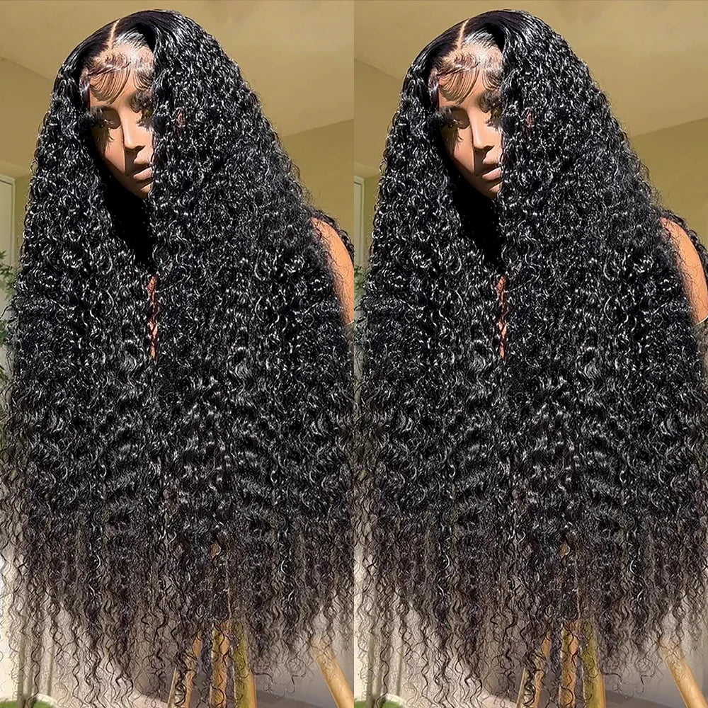 Deep Wave Frontal Wig 30 34inch Glueless Wigs 100% Human Hair Water Wave Curly Lace Front Wig For Women