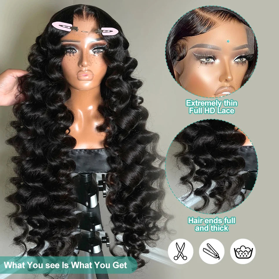 Loose Nature Wave Lace Front Human Hair Wigs Transparent 30 34 Inch 13x4 Deep Water Wave Lace Frontal Wig