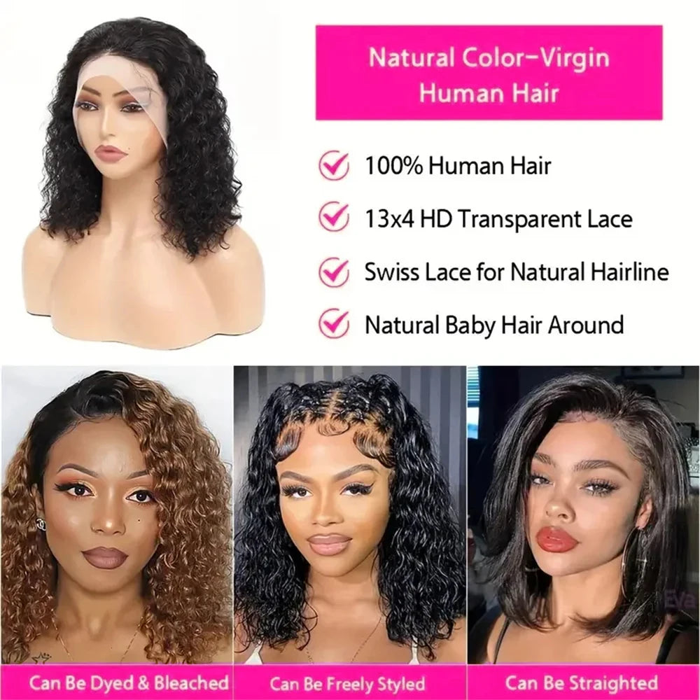 Brazilian Short Bob 100% Human Hair 13x4 Lace Frontal Human Hair Deep Wave 13x4 Lace Front Curly 4x4 Lace Closure Wigs