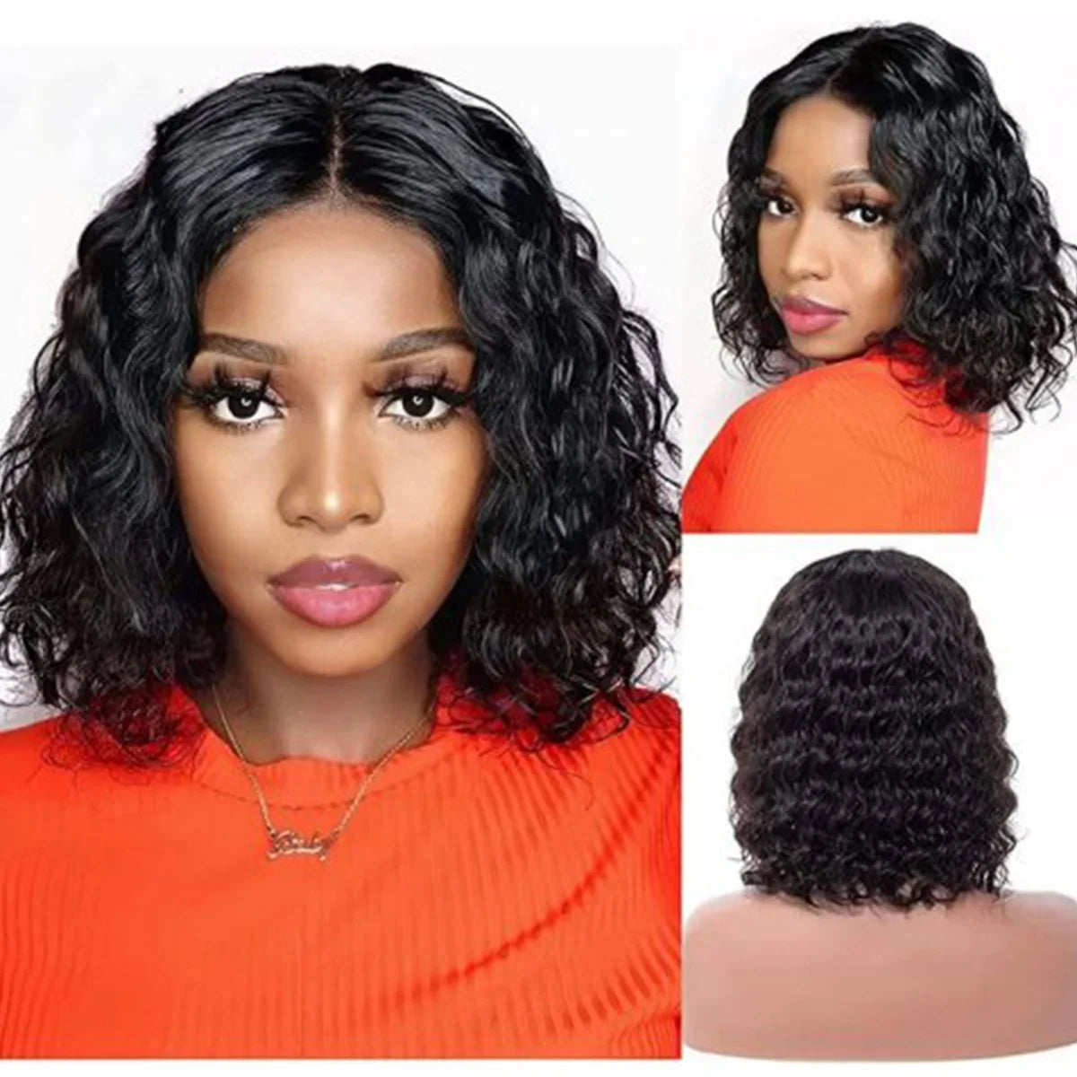 Deep Wave 180% Density Pre-Plucked Side Part Short Bob 13*4 Lace Frontal Brazilian Virgin Human Hair Wigs