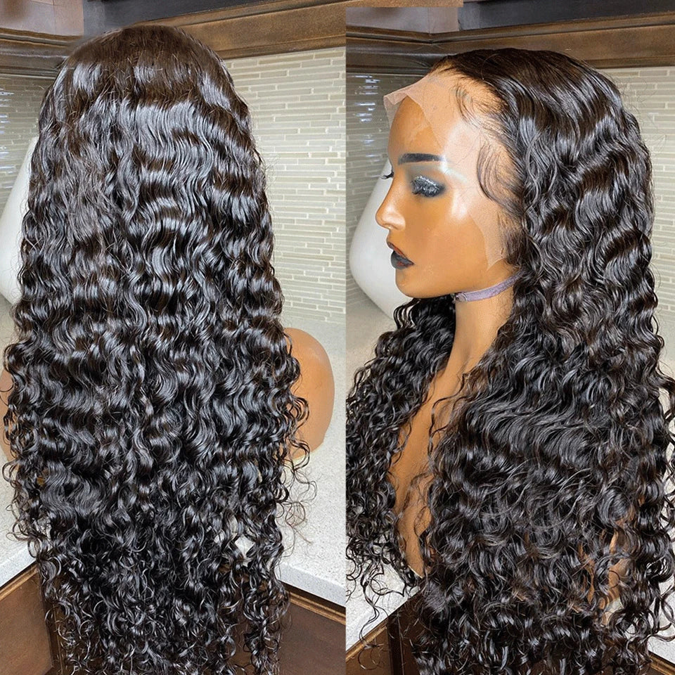 Deep Wave 36 38  Inch 13x4  HD Lace Frontal Human Hair Wig Brazilian Curly Wigs For Women