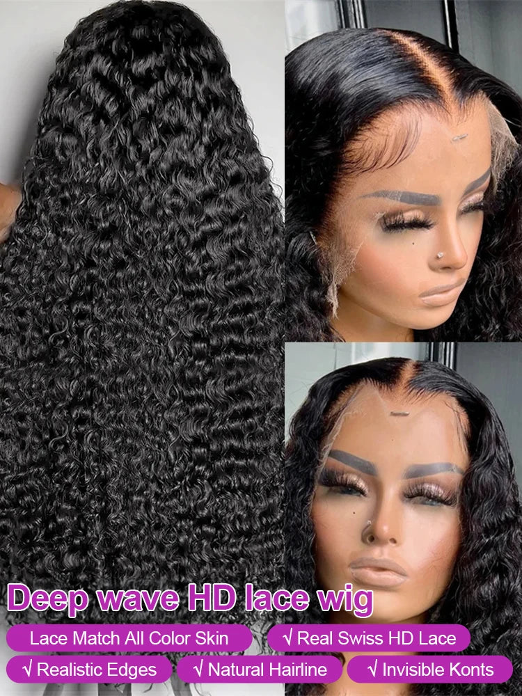 Deep Wave 13x6 HD Lace Front Human Hair Wig Loose Water Curly 360 Full Lace Frontal Wig Human Hair