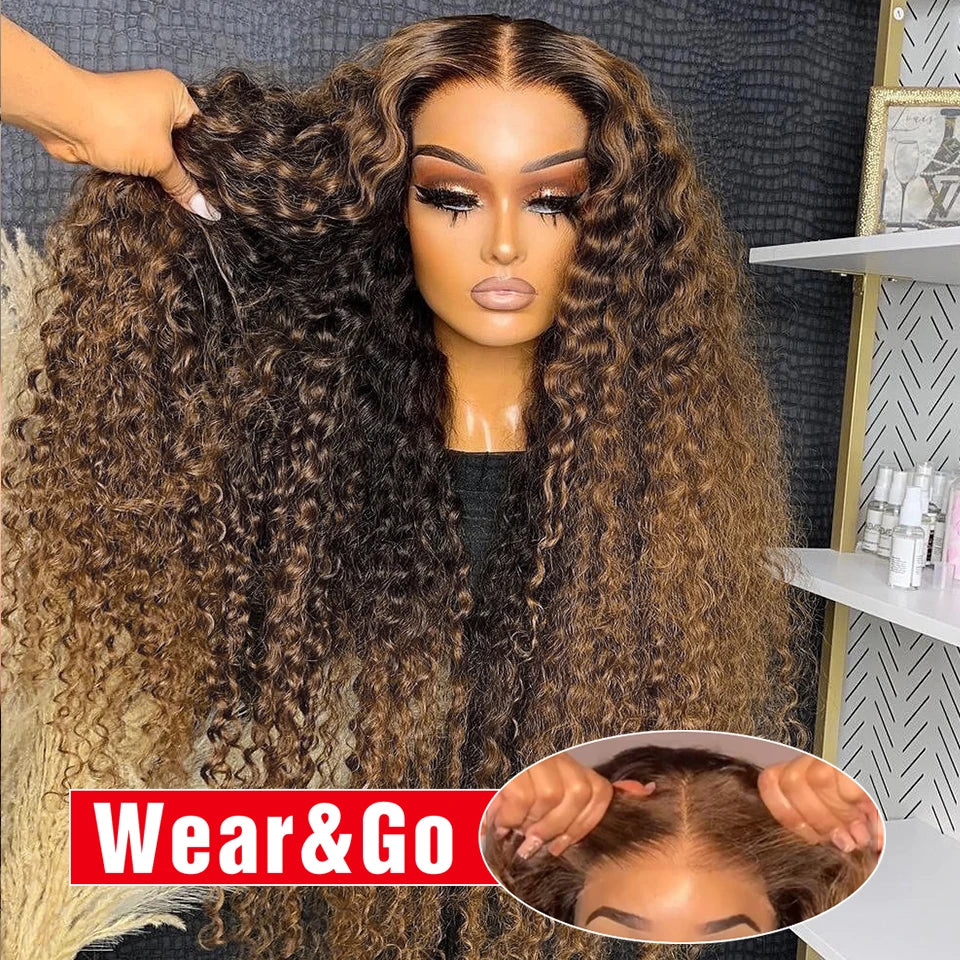 Preplucked Ombre Curly Wigs Deep Wave 13x6 HD Lace Frontal Wig Human Hair 250