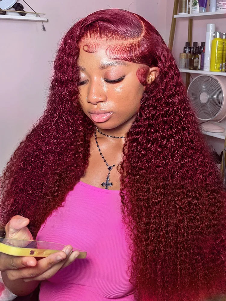 Lace Frontal Wig High Density Red Colored Deep Wave 13x6 HD Lace Front Human Hair Wigs