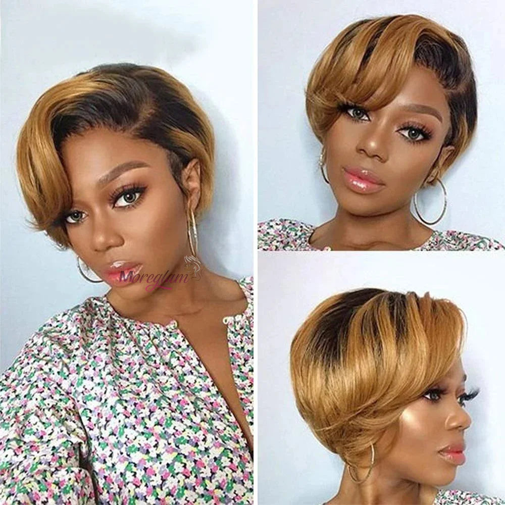 Transparent Lace Fronta Wig For Women Highlight Straight Pixie Cut Wig