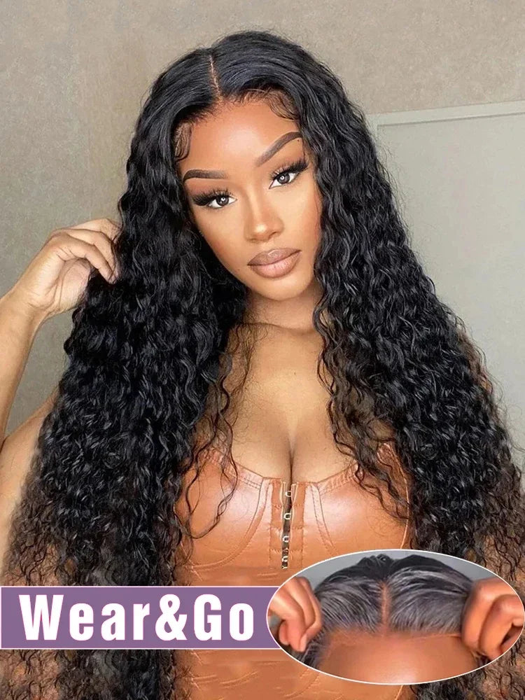 Pre Cut Glueless Human Hair Wig 13x4 Curly 250% Front Wig 7x5 Water Wave Lace Closure Wig