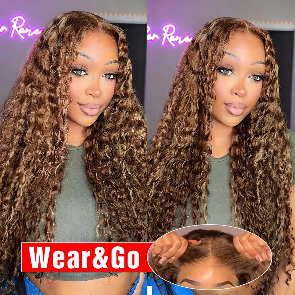 Preplucked Ombre Curly Wigs Deep Wave 13x6 HD Lace Frontal Wig Human Hair 250