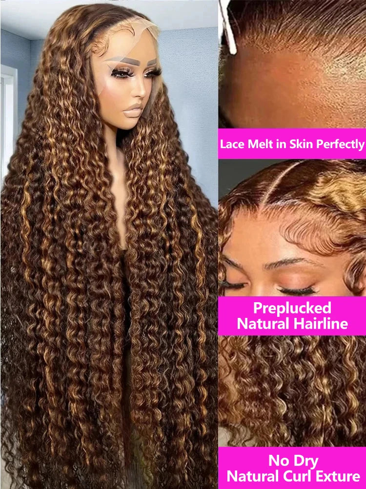 HD Lace Front Human Hair Honey Blonde Deep Wave wig13x6 For Women Wig