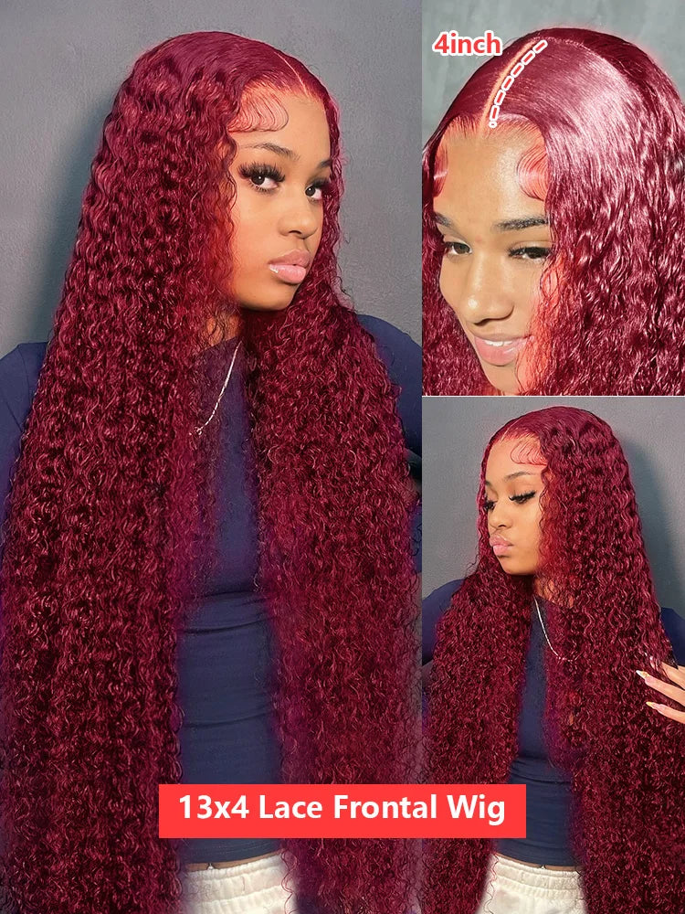 Burgundy Colored Lace Front Wig 30 40 Inch Deep Wave 13x6 HD Lace Frontal Human Hair Wigs For Women