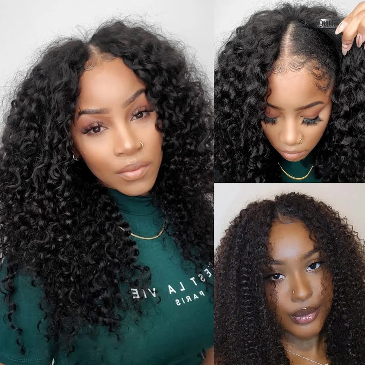 Deep Curly V Part Wig Human Hair No Leave Out Brazilian Deep Wave Human Hair Wigs