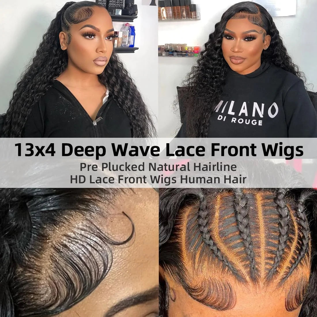 Deep Wave Frontal Wig 30 34inch Glueless Wigs 100% Human Hair Water Wave Curly Lace Front Wig For Women