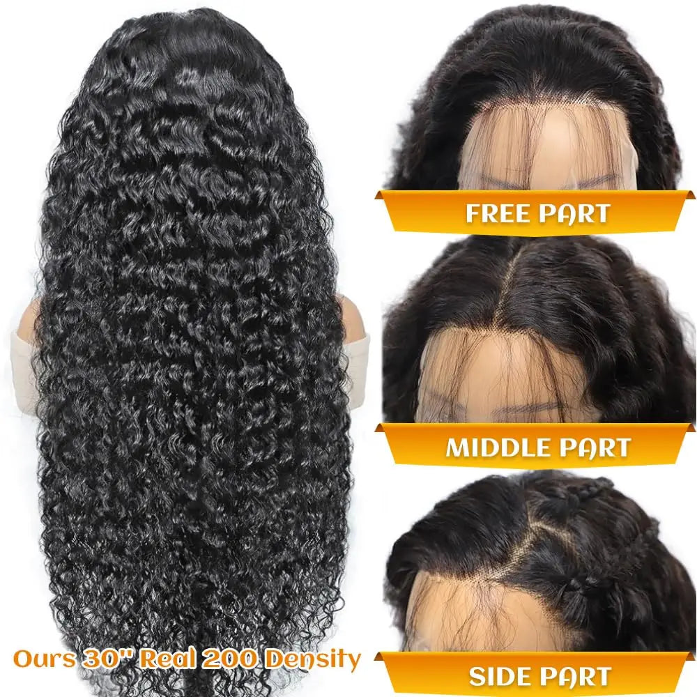 Deep Wave 36 38  Inch 13x4  HD Lace Frontal Human Hair Wig Brazilian Curly Wigs For Women