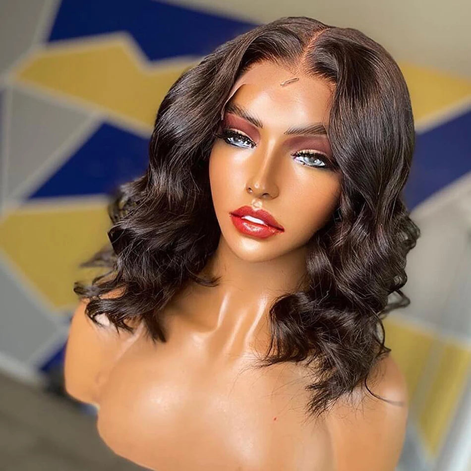 Loose Wave 4x4 Lace Closure Bob Wig Pre Plucked 180 Density Body Wave Short Bob Human Hair Wigs