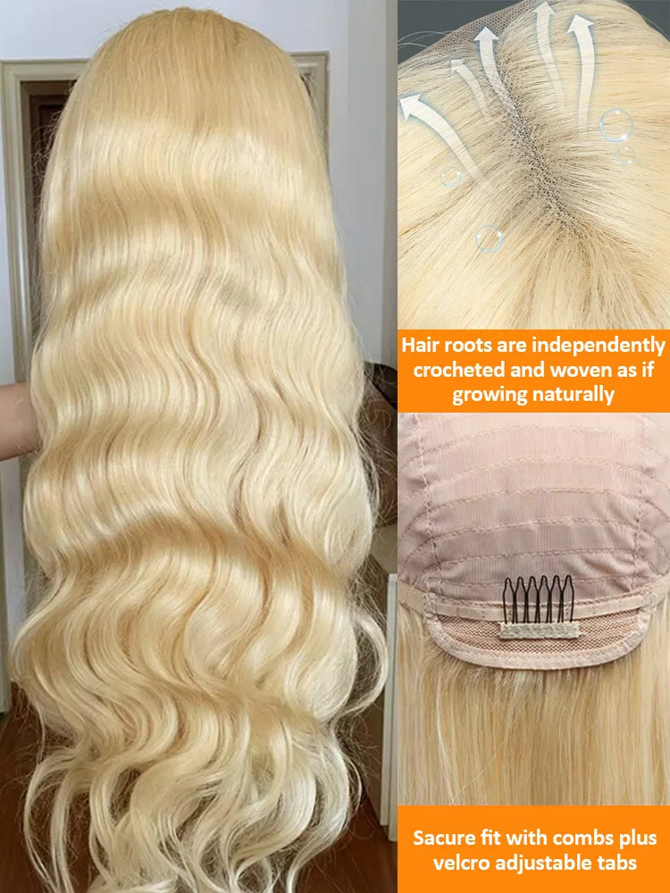 250 Density Body Wave HD Transparent 613 Honey Blonde 30 40 Inch 13x6 Lace Front Wig