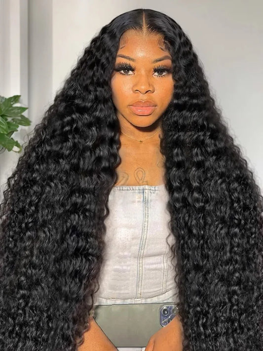 Water Curly 13x6 HD Transparent Lace Frontal Wigs Glueless 5x5 Lace Closure Human Hair Deep Wave 13x4 Lace Front Wig