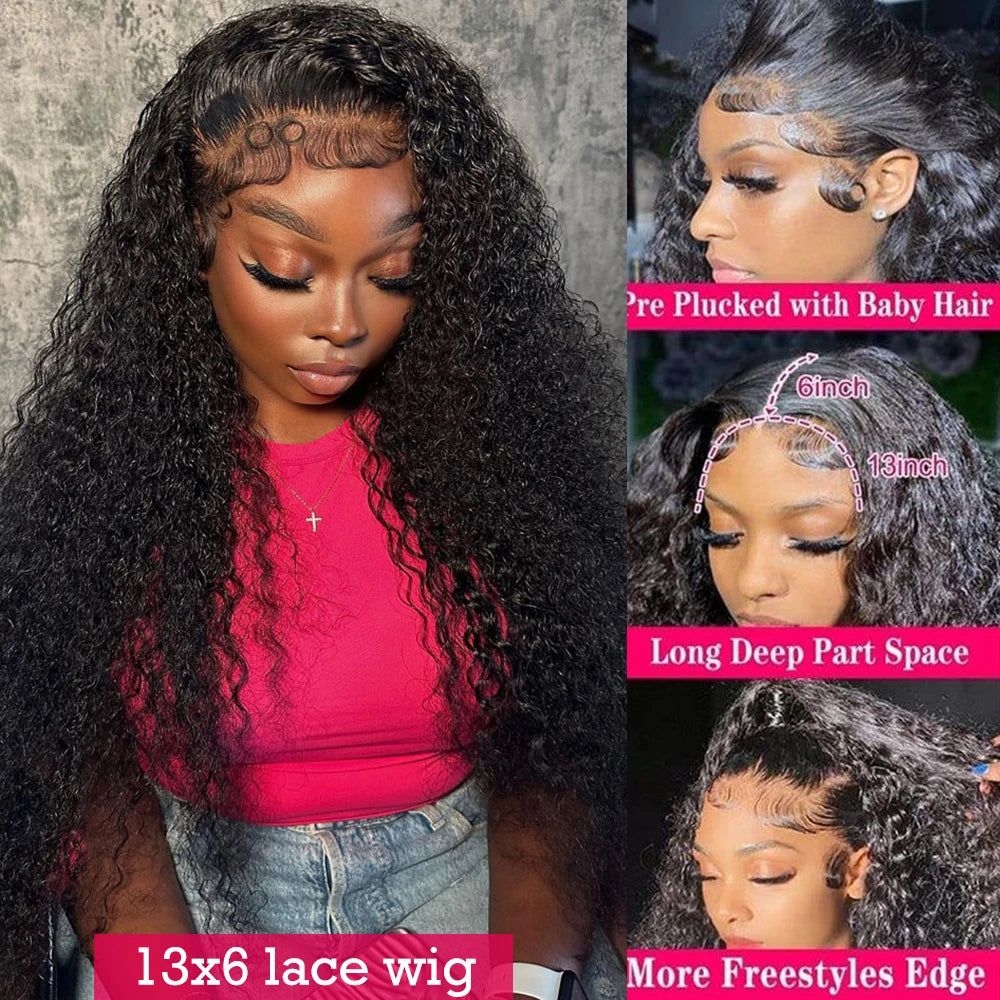 Deep Wave Frontal Wig 30 34inch Glueless Wigs 100% Human Hair Water Wave Curly Lace Front Wig For Women