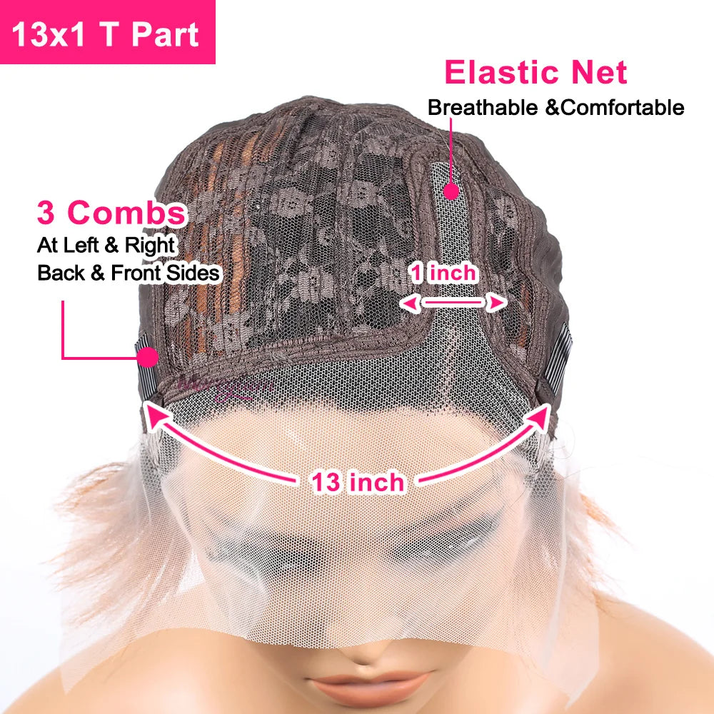 Transparent Lace Fronta Wig For Women Highlight Straight Pixie Cut Wig